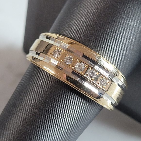 Mens Vintage Estate 14K Mixed Gold Diamond Ring 6.9g E6949